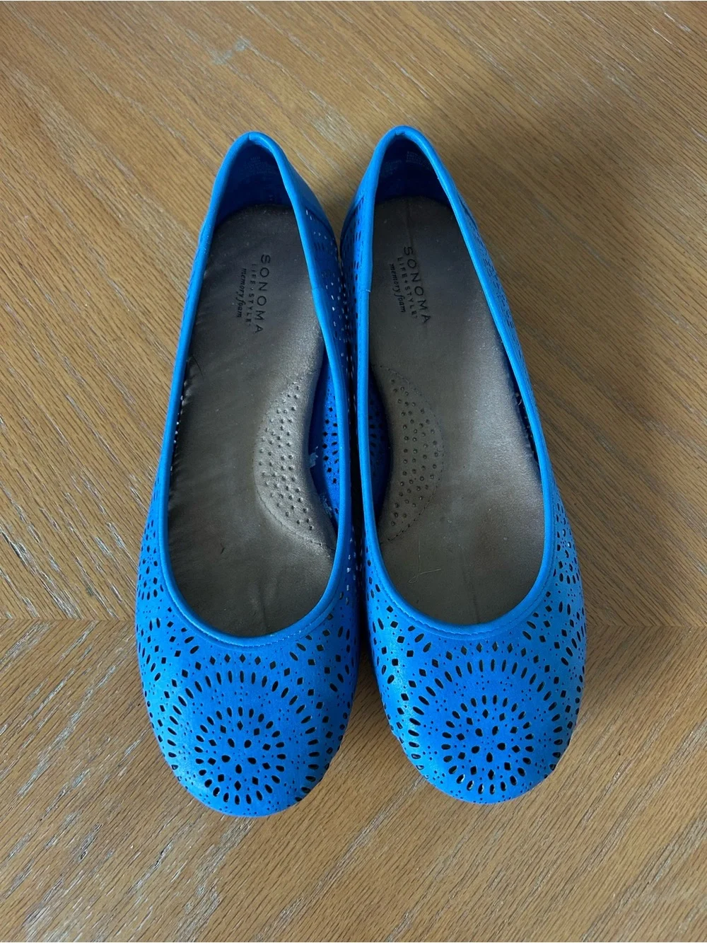 Sonoma Life+Style Memory Foam Eliza Blue Faux Leather Ballet Flat 9M